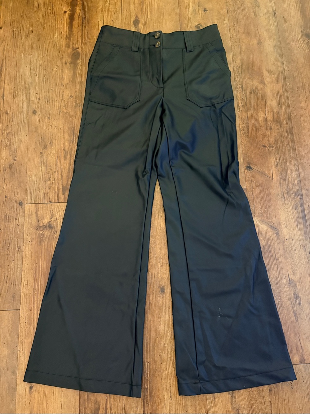 Maeve Anthropologie black wide-leg flare pants stretchy with front pockets